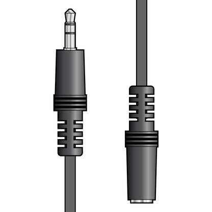 Black audio cable with 3.5mm plug on a white background