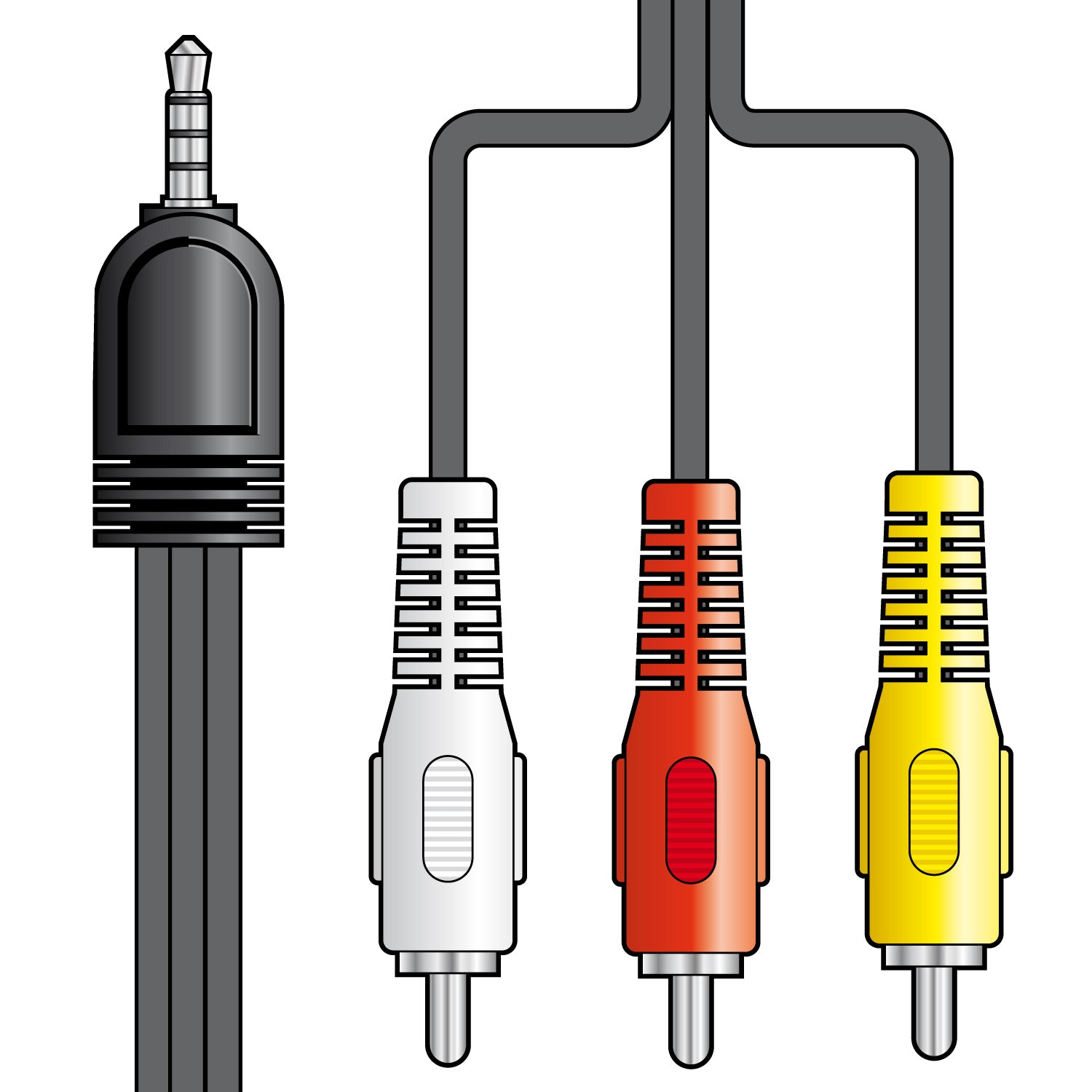 Set of audio and video connectors on a white background