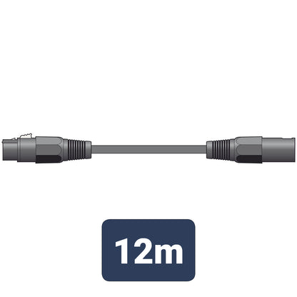 Black cable with connectors and a '12m' label on a white background