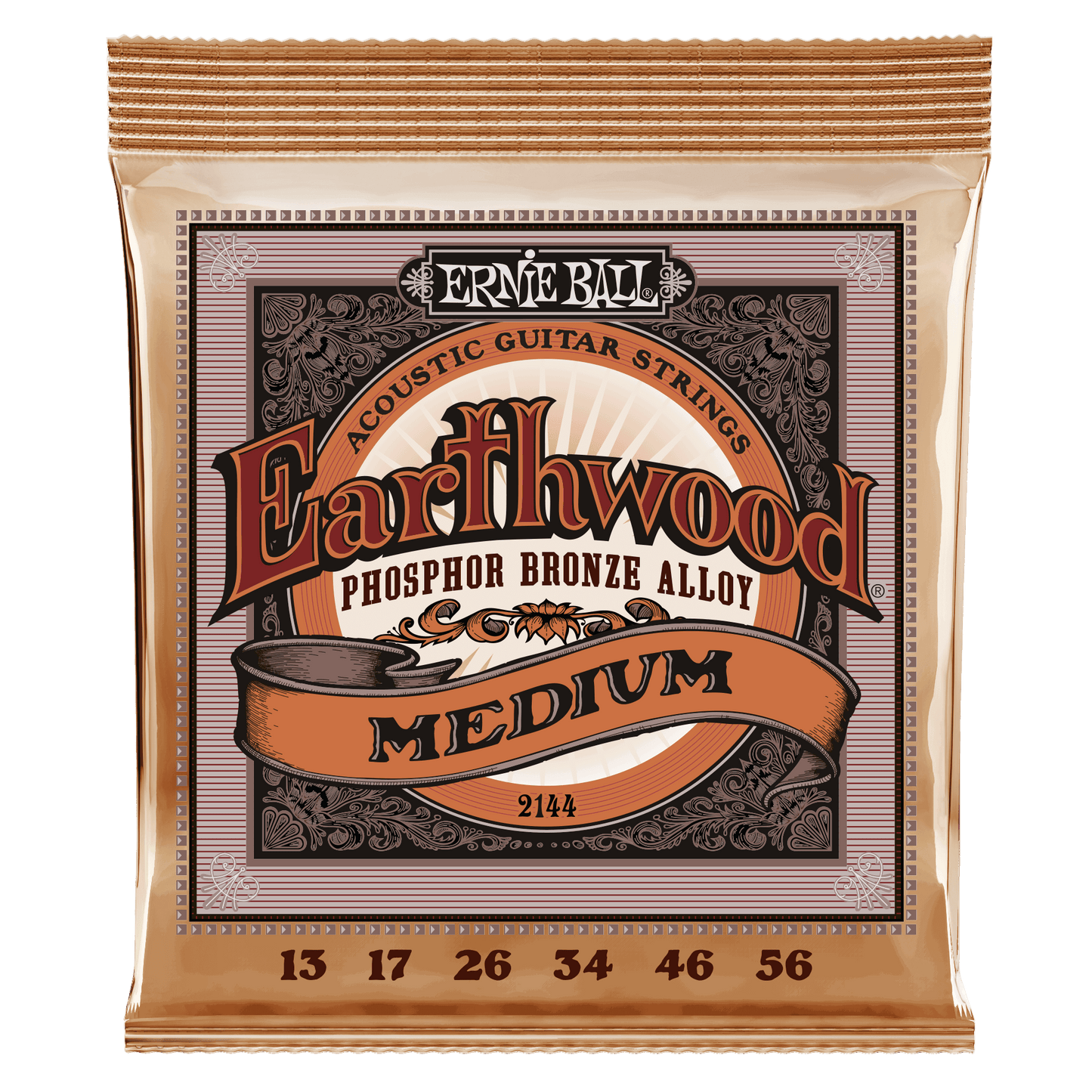 Ernie Ball Earthwood Phosphor Bronze Alloy acoustic guitar strings packaging on a black background