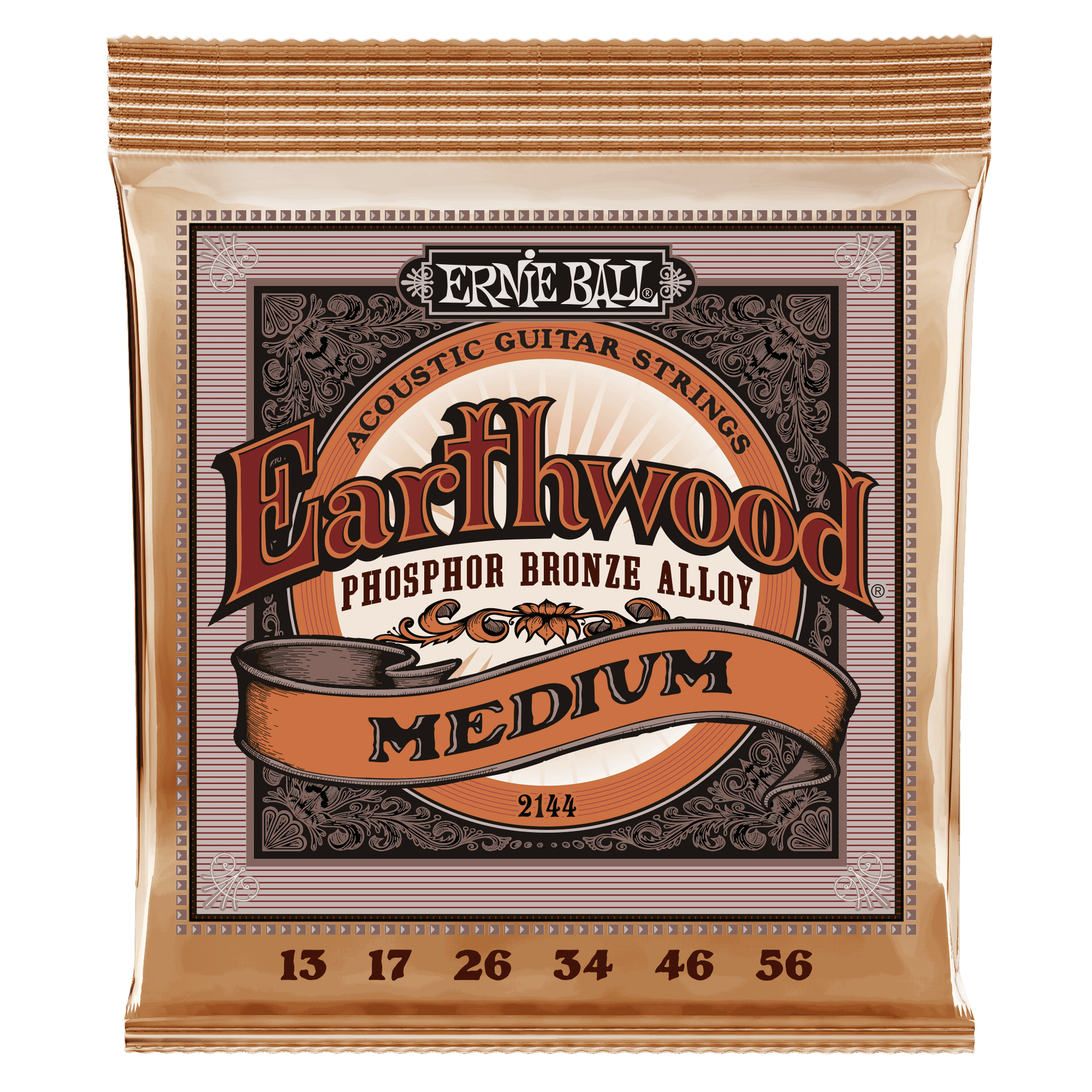 Ernie Ball Earthwood Phosphor Bronze Alloy acoustic guitar strings packaging on a black background