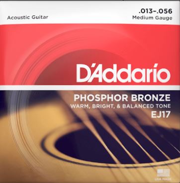 D'Addario phosphor bronze acoustic guitar strings packaging with a close-up of a guitar soundhole.