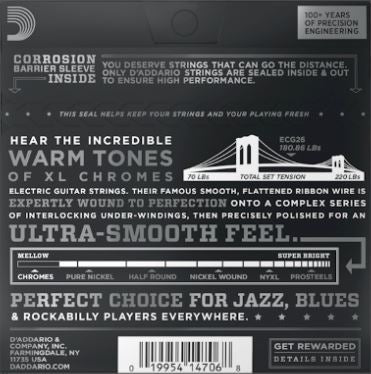 Corrosion Barrier Sleeve packaging for electric guitar strings with text and branding.
