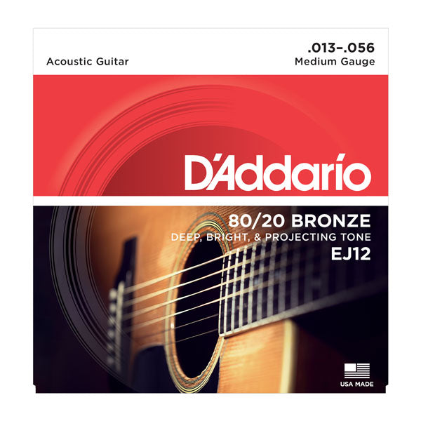 D'Addario acoustic guitar string set packaging with guitar image and branding.