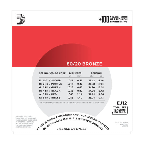 Music string set label with red background and white text