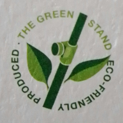 Logo of 'The Green Stand' with a bamboo stick and leaves on a white background