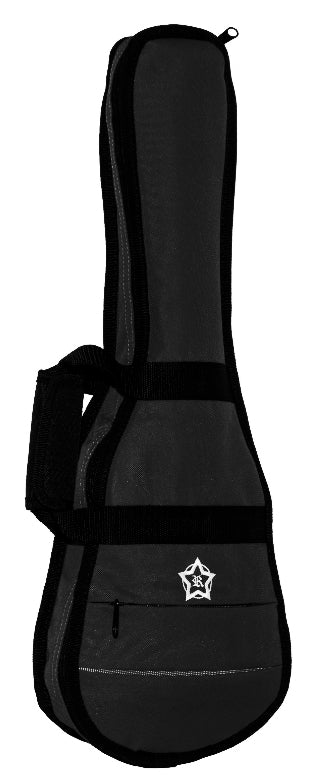 Black guitar case with a star logo on a white background