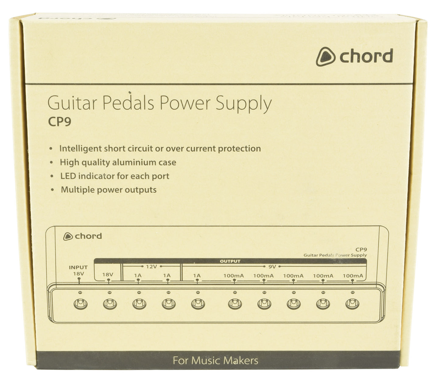 Chord Guitar Pedals Power Supply CP9 packaging on a beige background