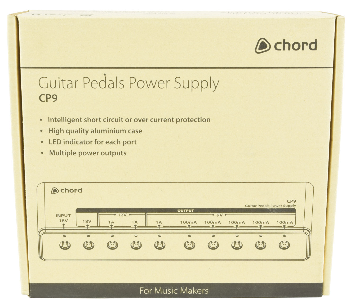 Chord Guitar Pedals Power Supply CP9 packaging on a beige background