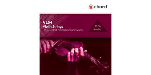 Chord violin strings packaging with a person playing violin