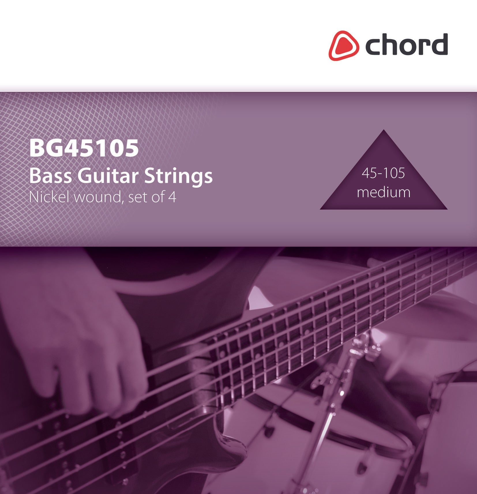 45-105 Bass guitar strings packaging with 'Chord' branding and product details.