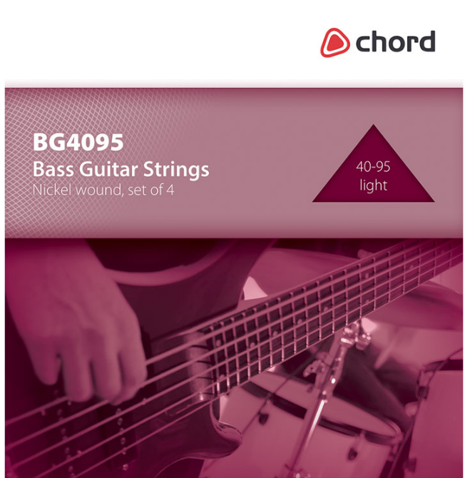 40-95 Bass guitar strings packaging with 'Chord' branding and product details.