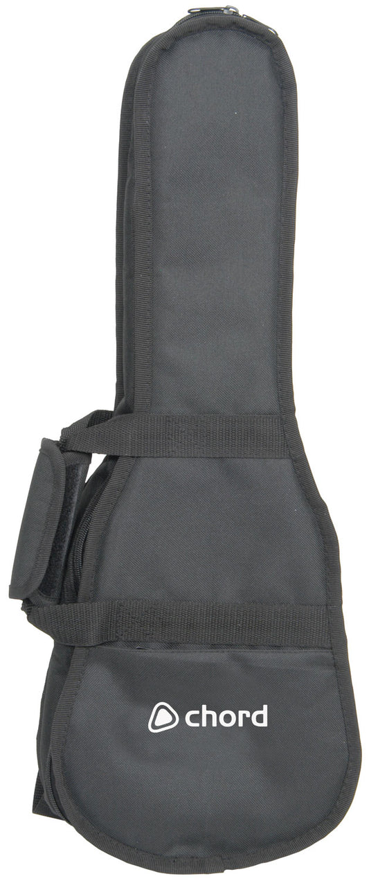Black ukulele case with 'Chord' branding on a white background