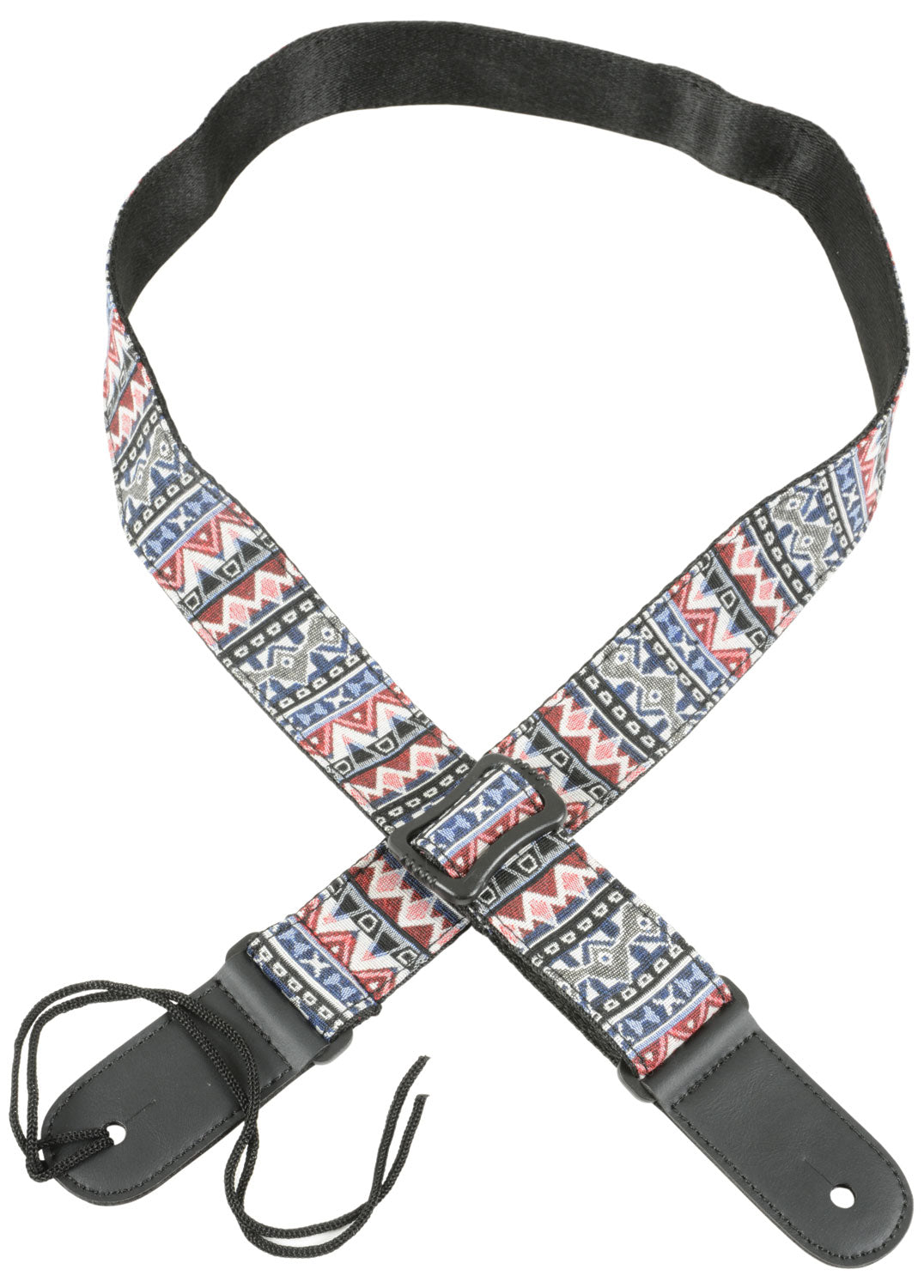 Guitar strap with geometric pattern on a white background