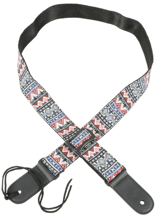 Guitar strap with geometric pattern on a white background