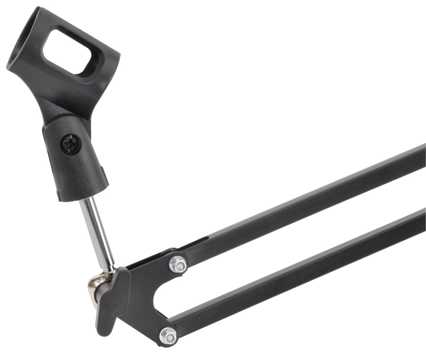 Black metal frame with microphone holder on a white background