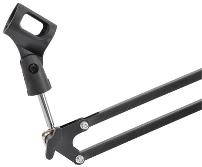 Black metal frame with microphone holder on a white background