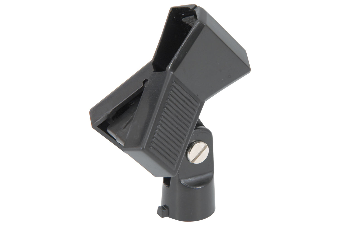 Black microphone clip on a white background
