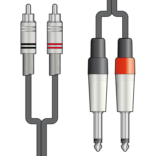 two RCA and two 1/4 inch audio connector illustration on a white background