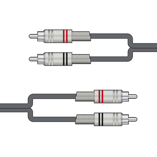 RCA audio cable with three connectors on a white background