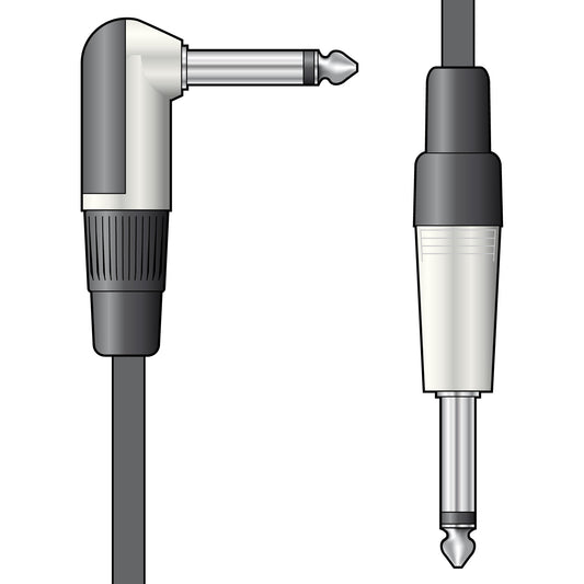 Two guitar cables with angled connectors on a white background