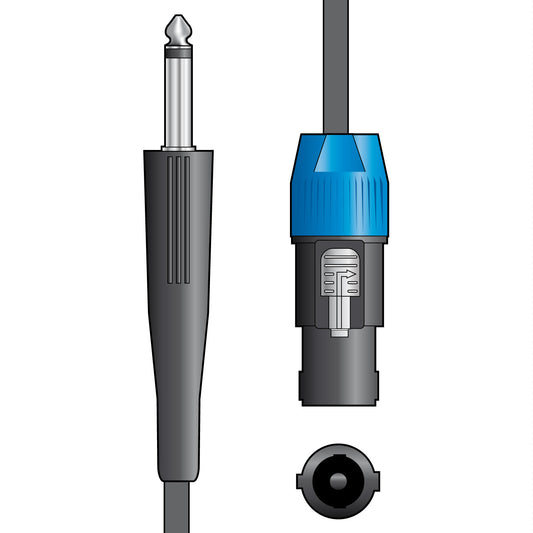 Audio cable with plug and connector on a white background