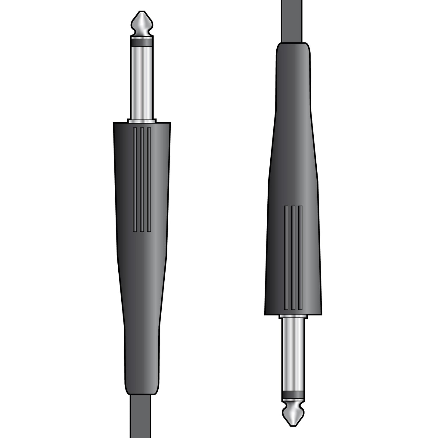 Two audio cables with plug ends on a white background