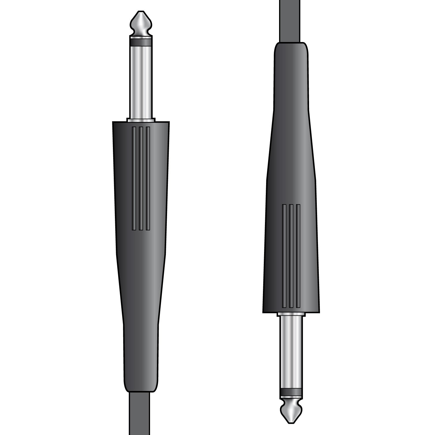Two audio cables with plug ends on a white background