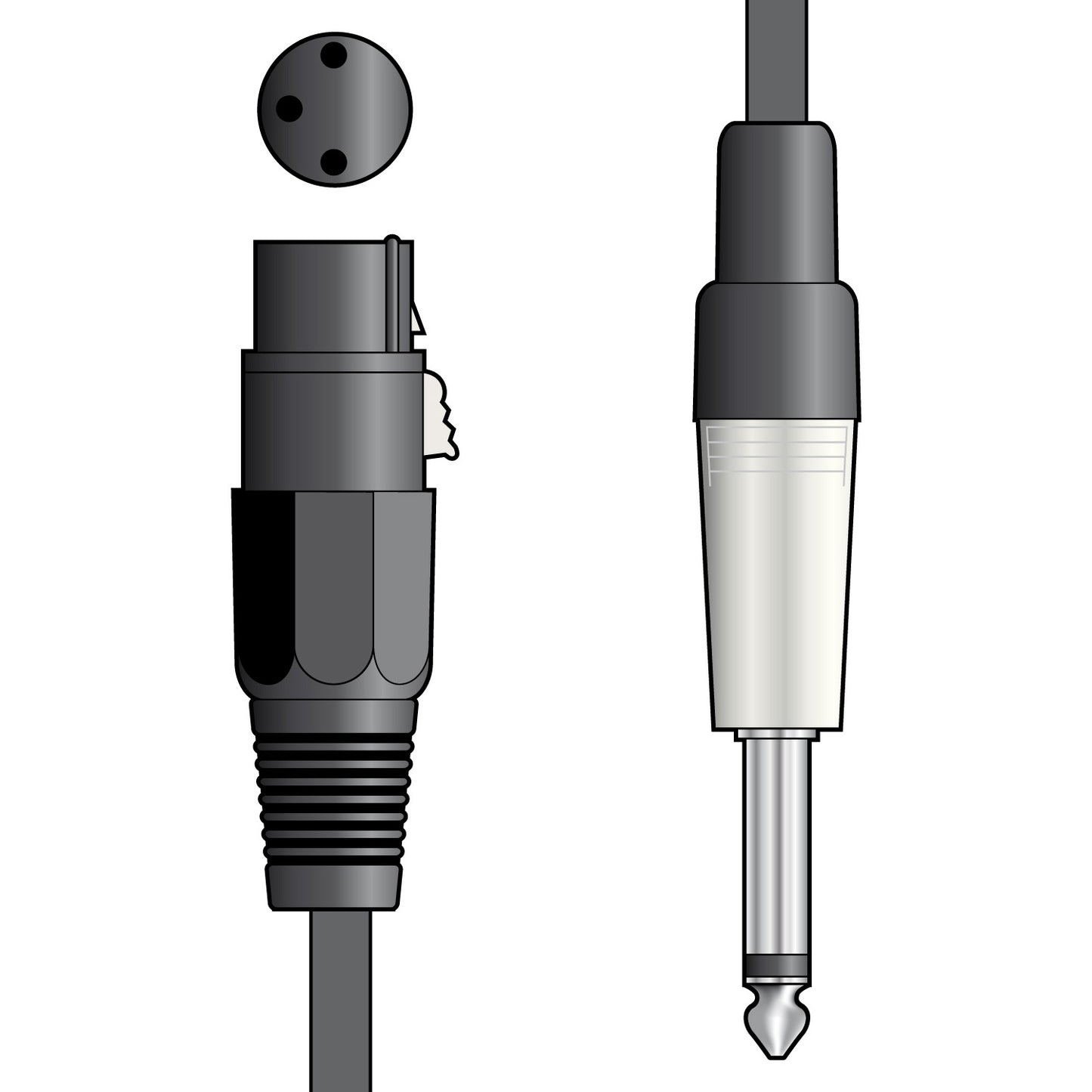 Illustration of audio cable connectors on a white background