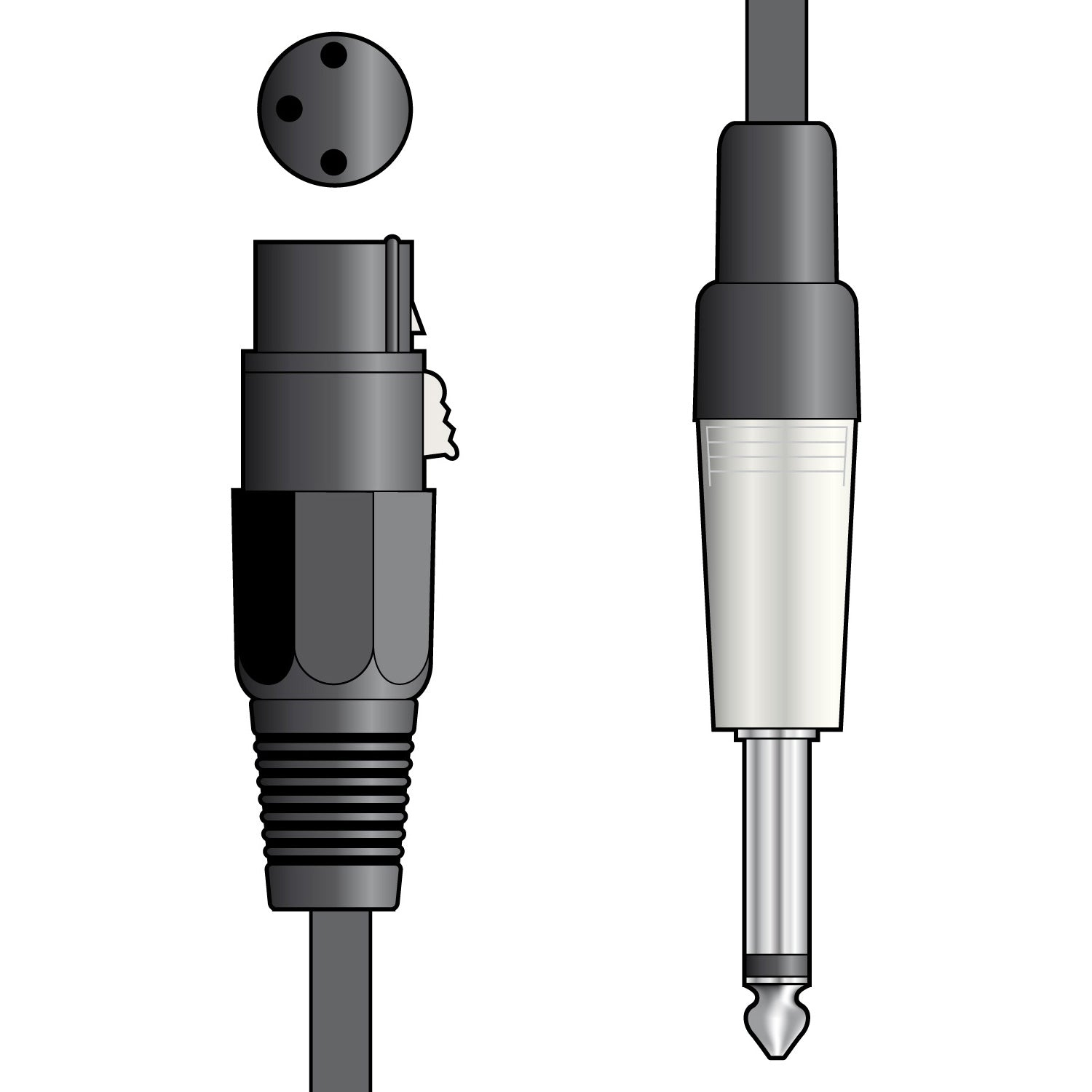 Illustration of audio cable connectors on a white background
