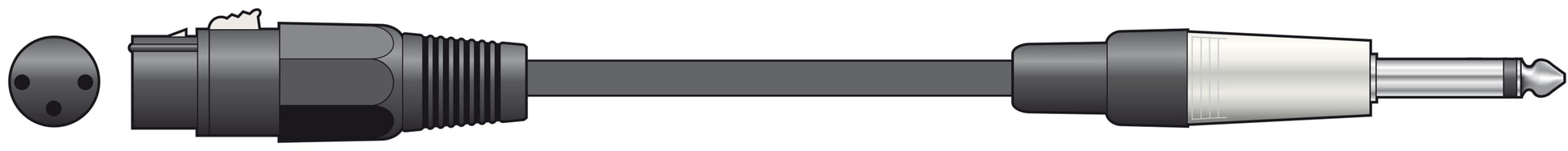 microphone lead with XLR plug and 1/4 inch plug on a white background