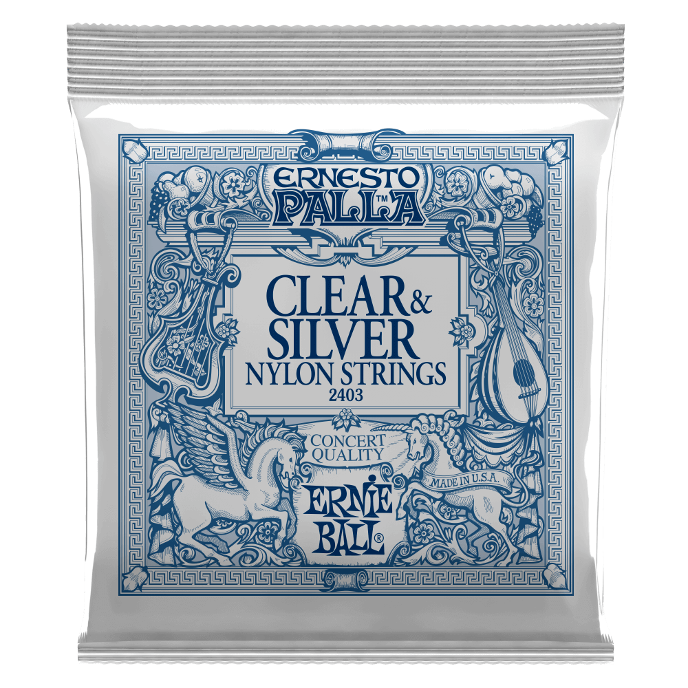 Ernesto Palla clear & silver nylon strings packaging on a white background