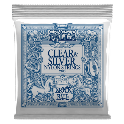Ernesto Palla clear & silver nylon strings packaging on a white background