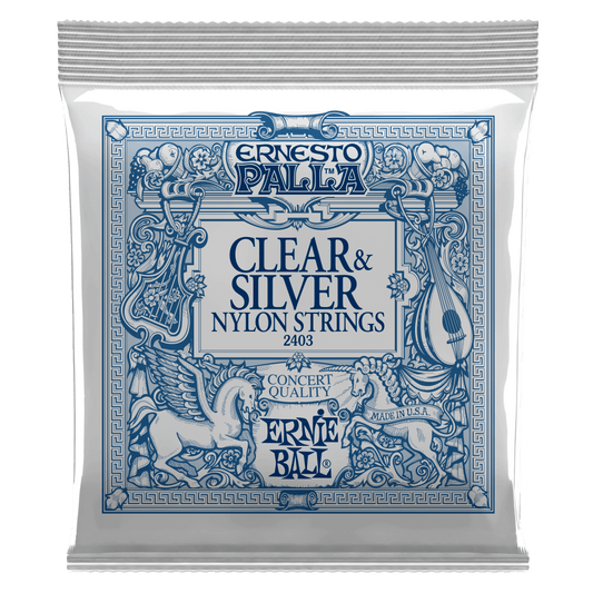 Ernesto Palla clear & silver nylon strings packaging on a white background