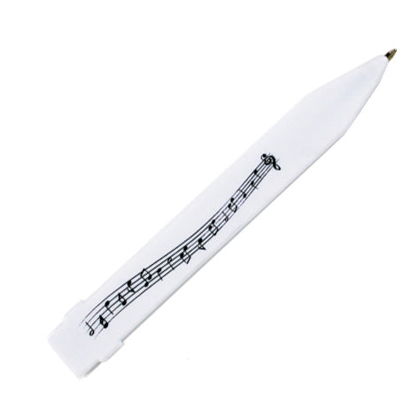 White pen with black musical notes on a white background