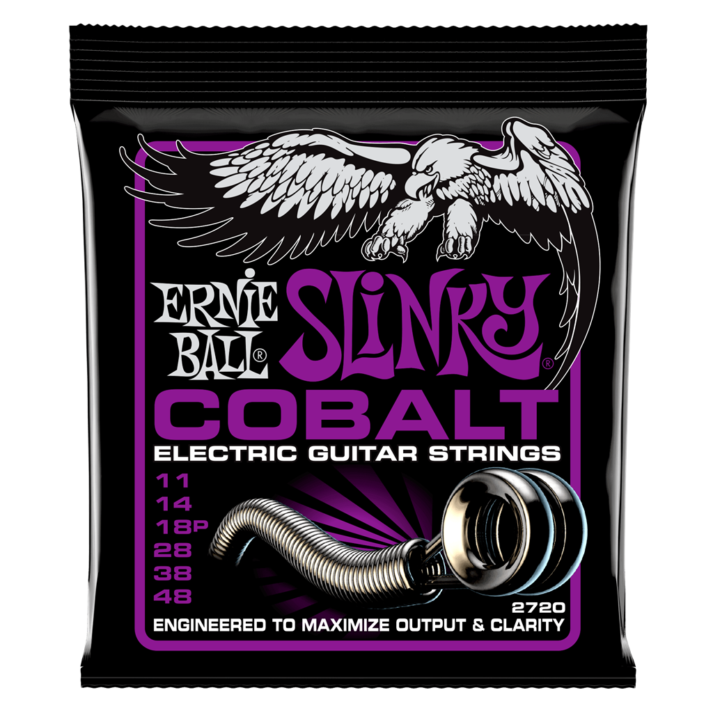 Ernie Ball Slinky Cobalt electric guitar strings packaging with an eagle illustration.