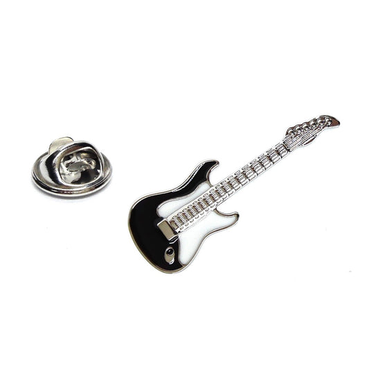 Guitar-shaped lapel pin on a white background