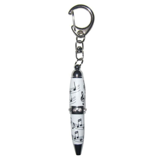 A pen keychain with musical note design on a white background