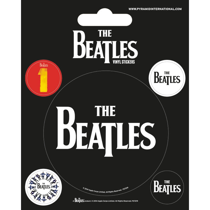 Packaging of The Beatles vinyl stickers with brand logo.