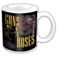 Guns N' Roses mug with band logo and text on a white background