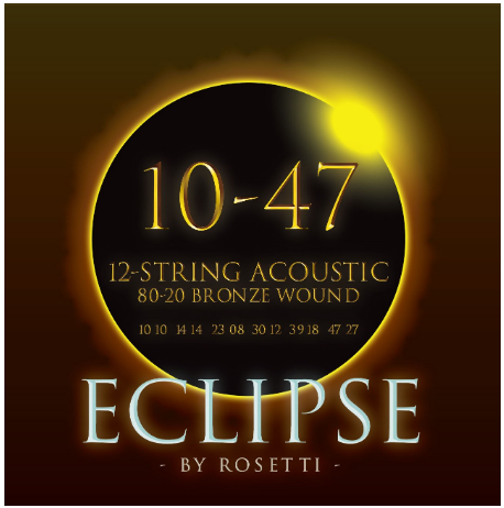 Rosetti Eclipse 12-string acoustic guitar string set packaging with '10-47' notation.