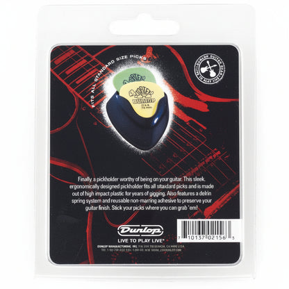 Dunlop pickholder packaging with guitar design on a white background