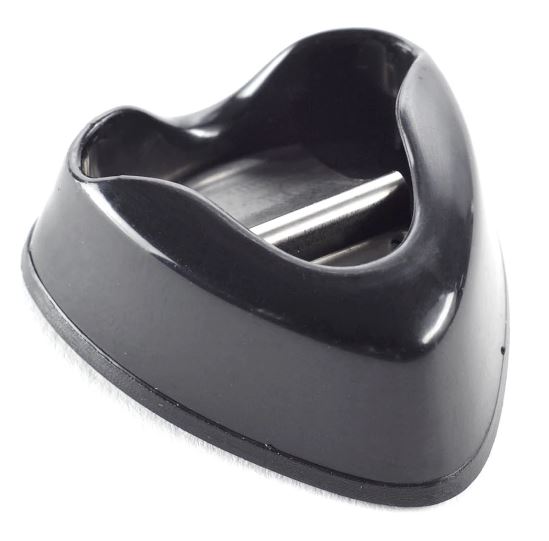 Black plastic component on a white background