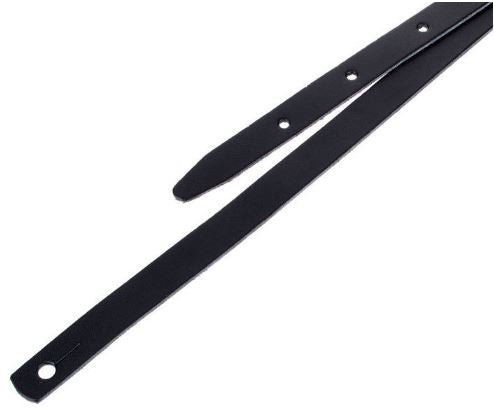 Two black mandolin straps on a white background