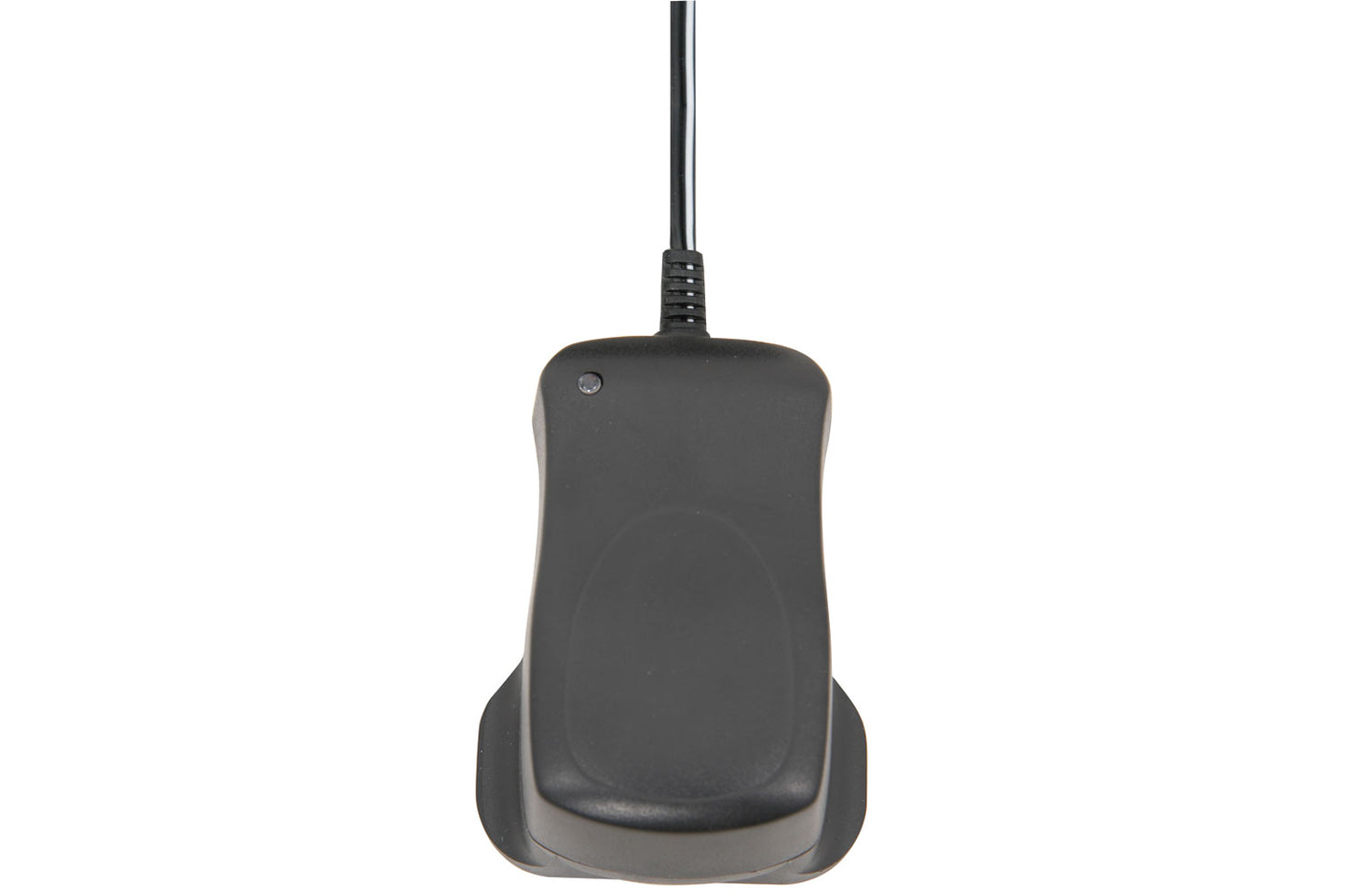 back view of the power adaptor with a led light  and the wire on a white background