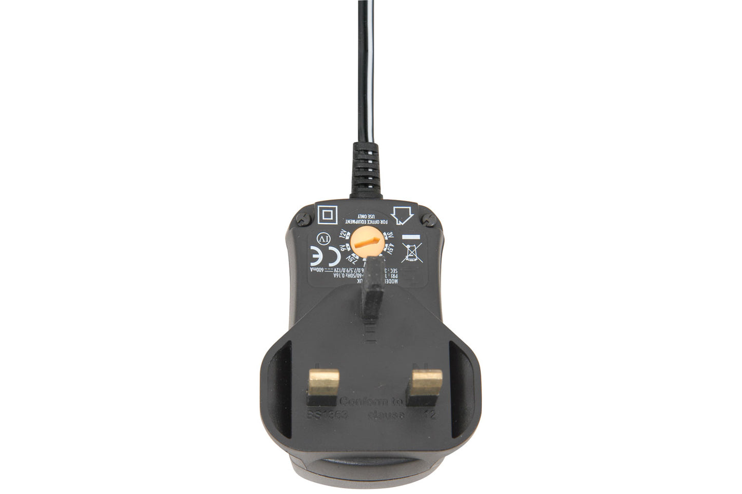 Black electrical plug on a white background