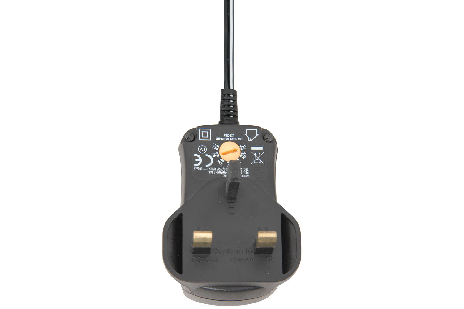 Black electrical plug on a white background