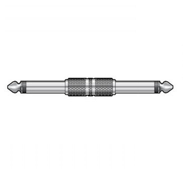 Metal jack to jack male adapter on a white background
