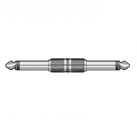 Metal jack to jack male adapter on a white background