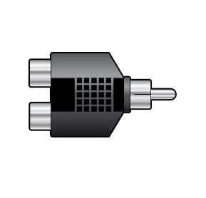 Black and silver RCA connector on a white background